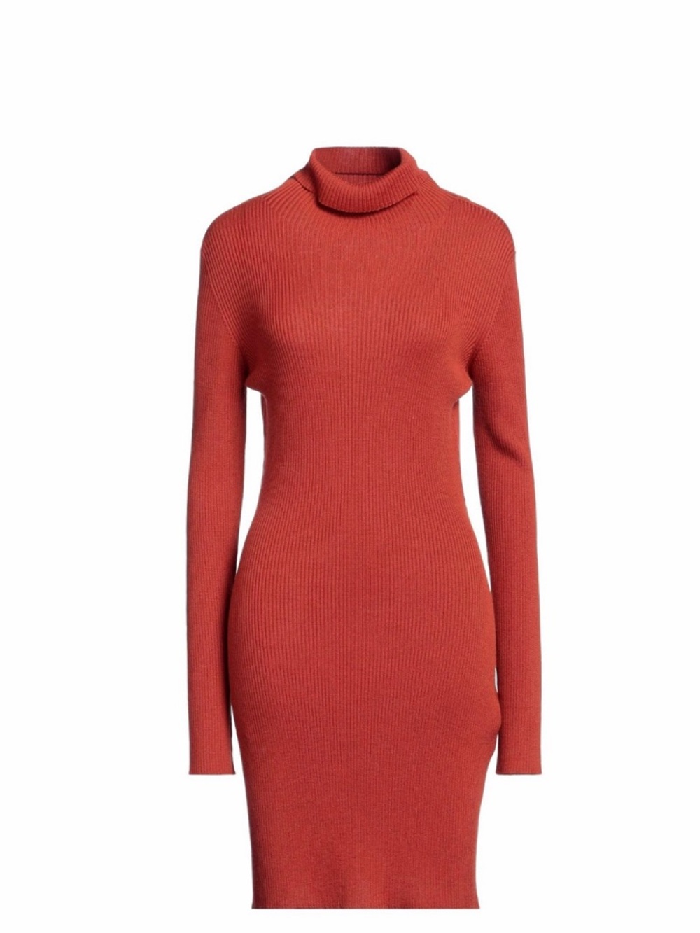 DSQUARED2 Burnt Orange Rib Knit Turtleneck Long-Sleeve Dress